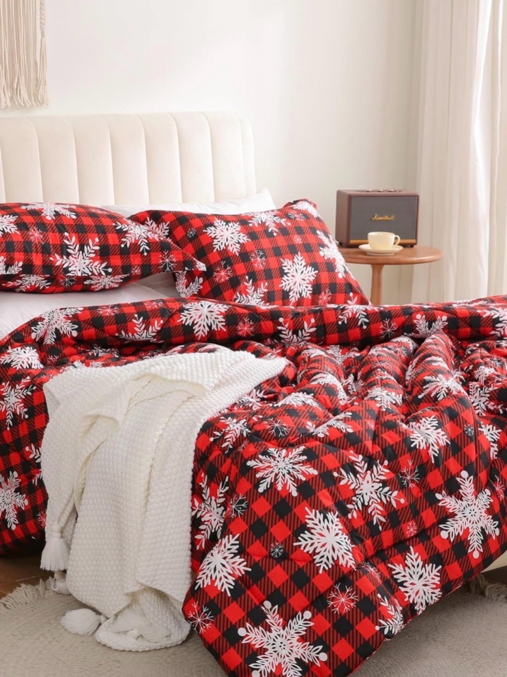 JSD All-Season Buffalo Plaid Comforter with Snowflake Print
